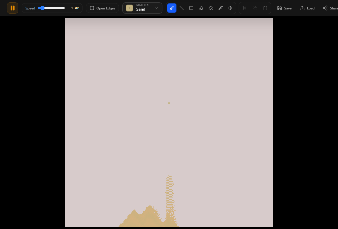 PixelSandbox falling-sand simulation with a pile of golden sand