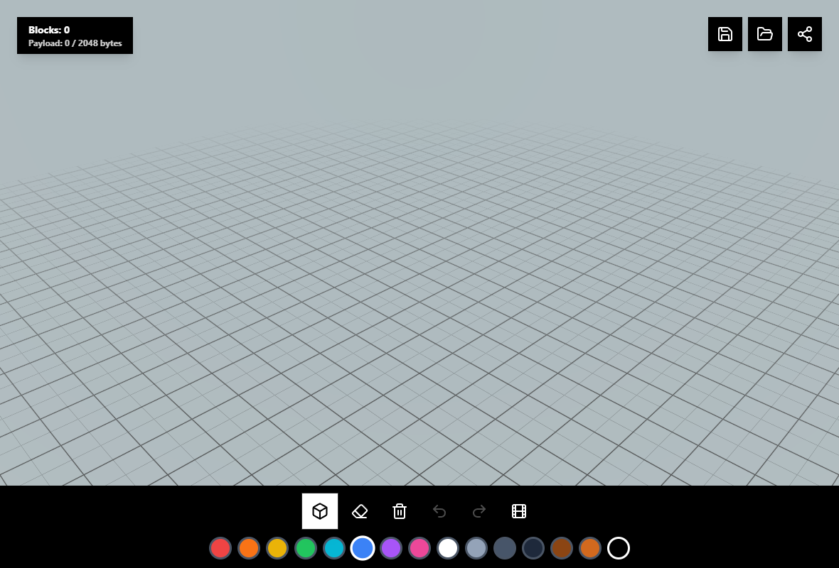 Voxelary 3D builder with an isometric construction grid and block tools